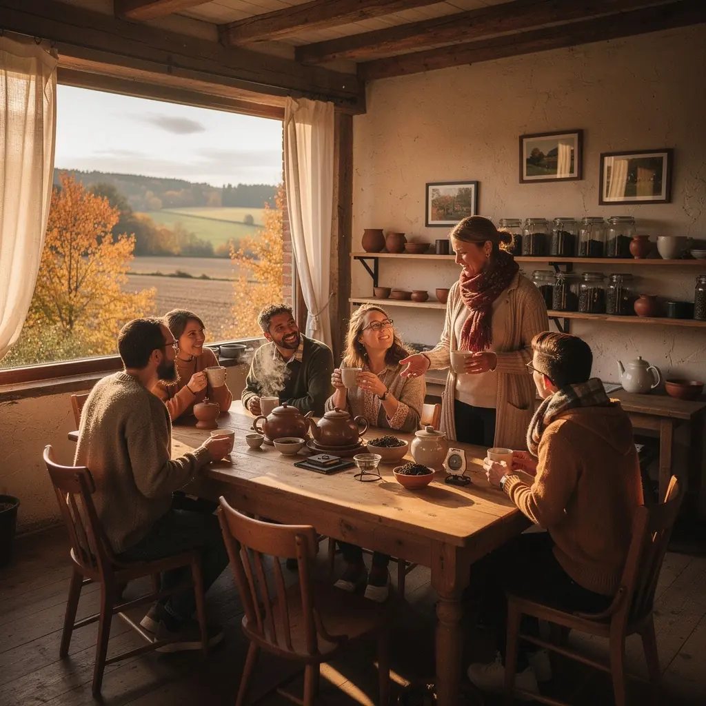 Petit-dГ©jeuner traditionnel belge avec une tasse de thГ© anglais Г  cГґtГ©.