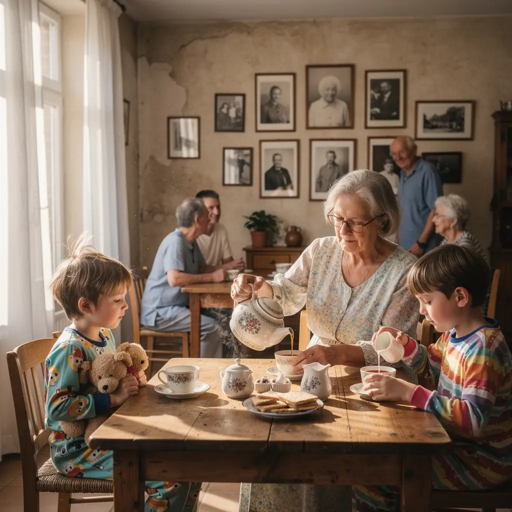 Un petit déjeuner belge typique accompagné de thé du matin, pain et confiture.