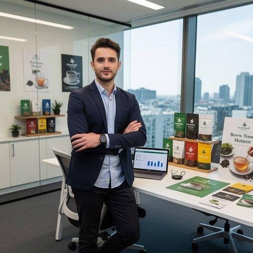 Bouteille de lait fraîche à côté d'une tasse de thé prêt à être servi.